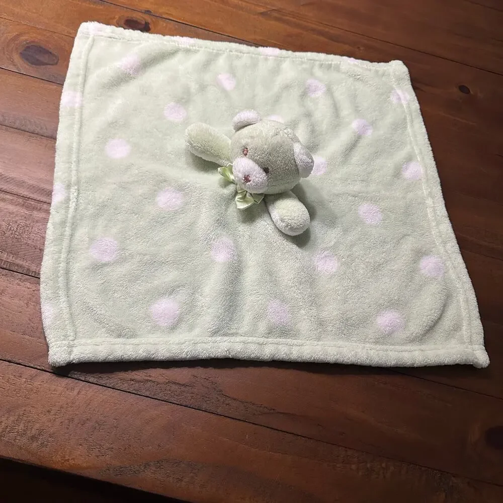 Blankets & Beyond Bear Lovey Security Blanket Green White Polka Dot Replacement